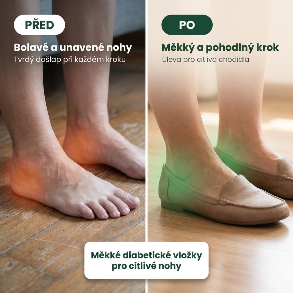 Diabetické vložky do bot pro bolavé nohy – před a po, úleva pro citlivá chodidla